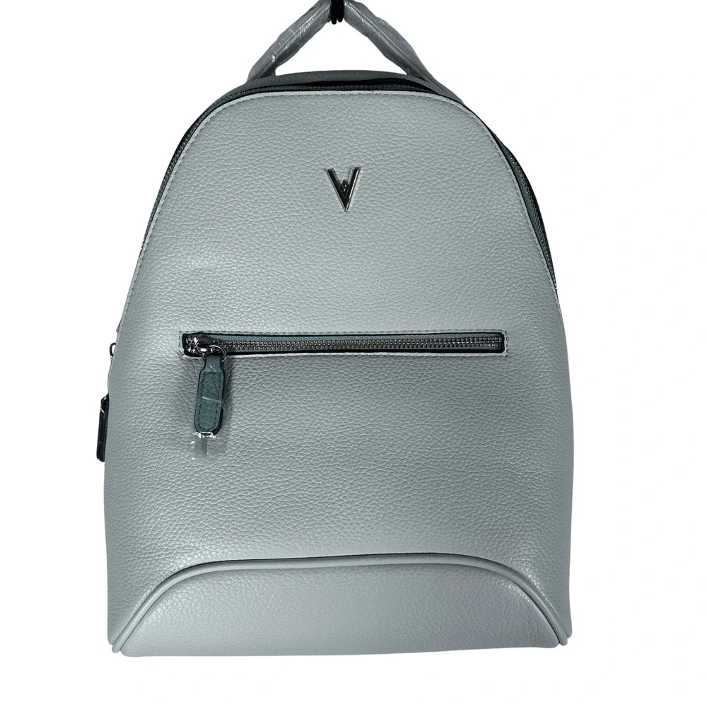 Vanessa Williams Womens White Pebble Leather Mini Backpack‎ V Logo Front Zip